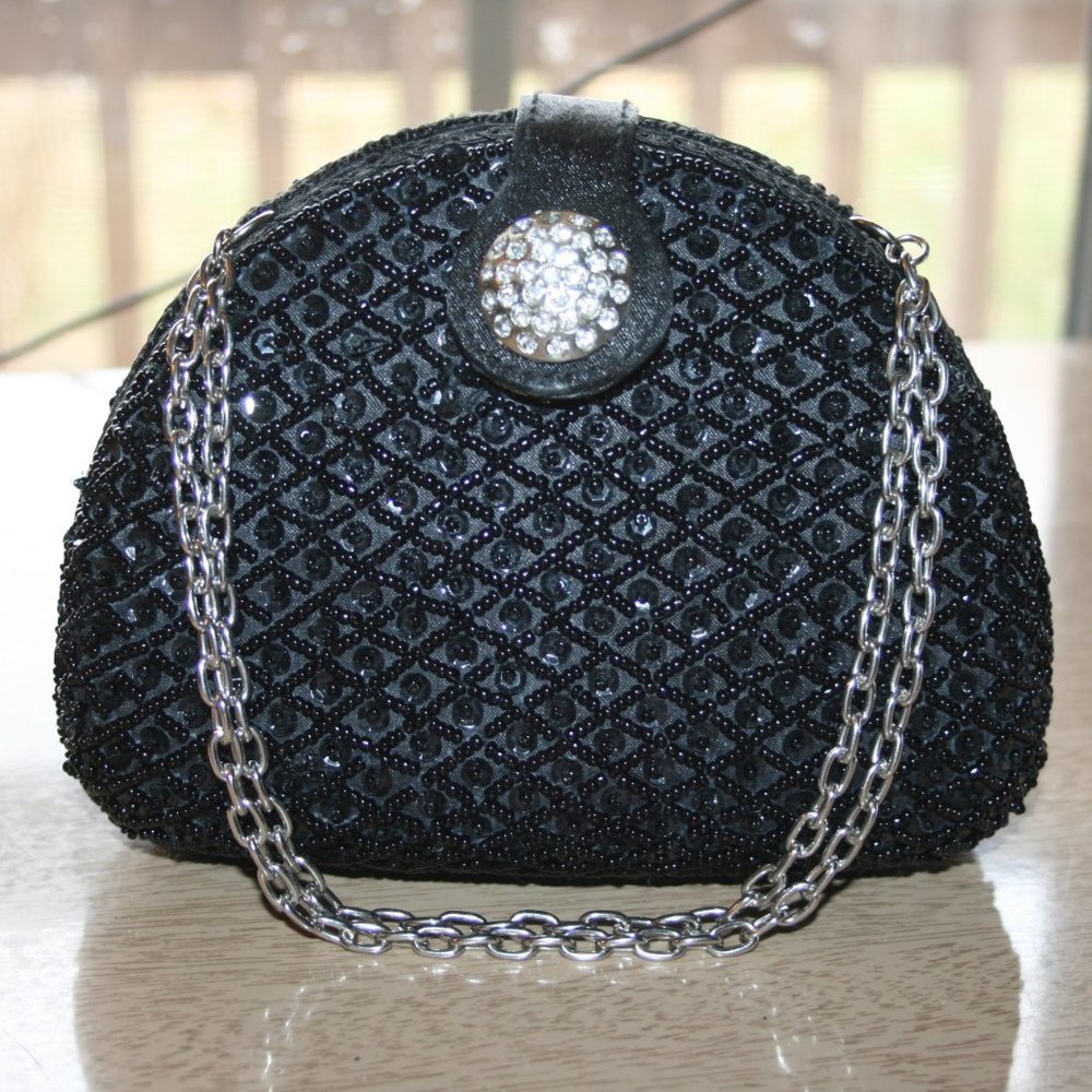 Black beaded and sequined handbag